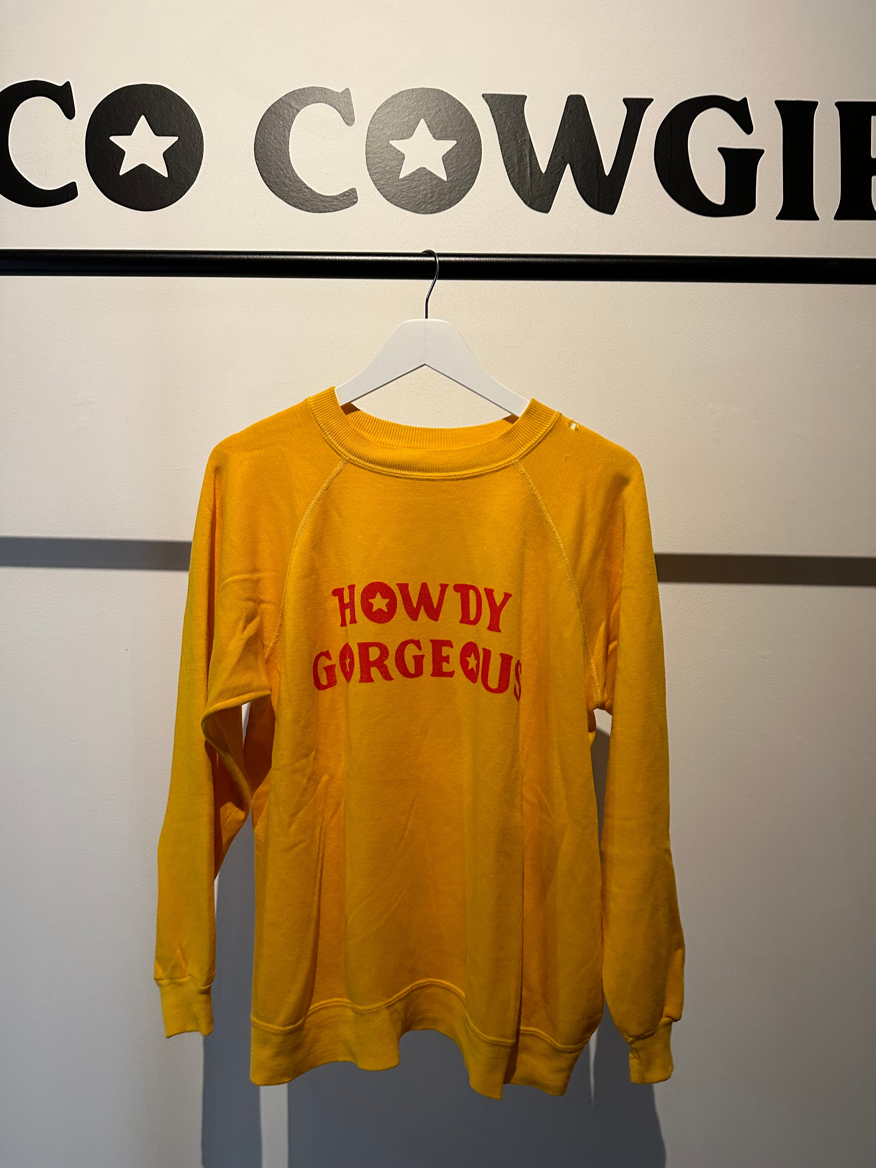Vintage Howdy Gorgeous Pullover- red on yellow