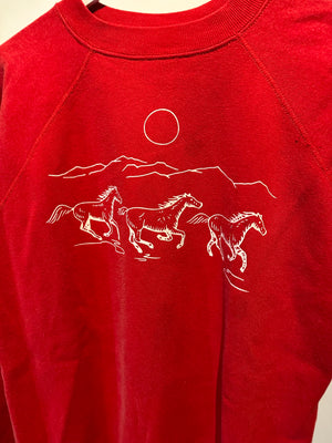 Vintage Wild West Pullover- white on red