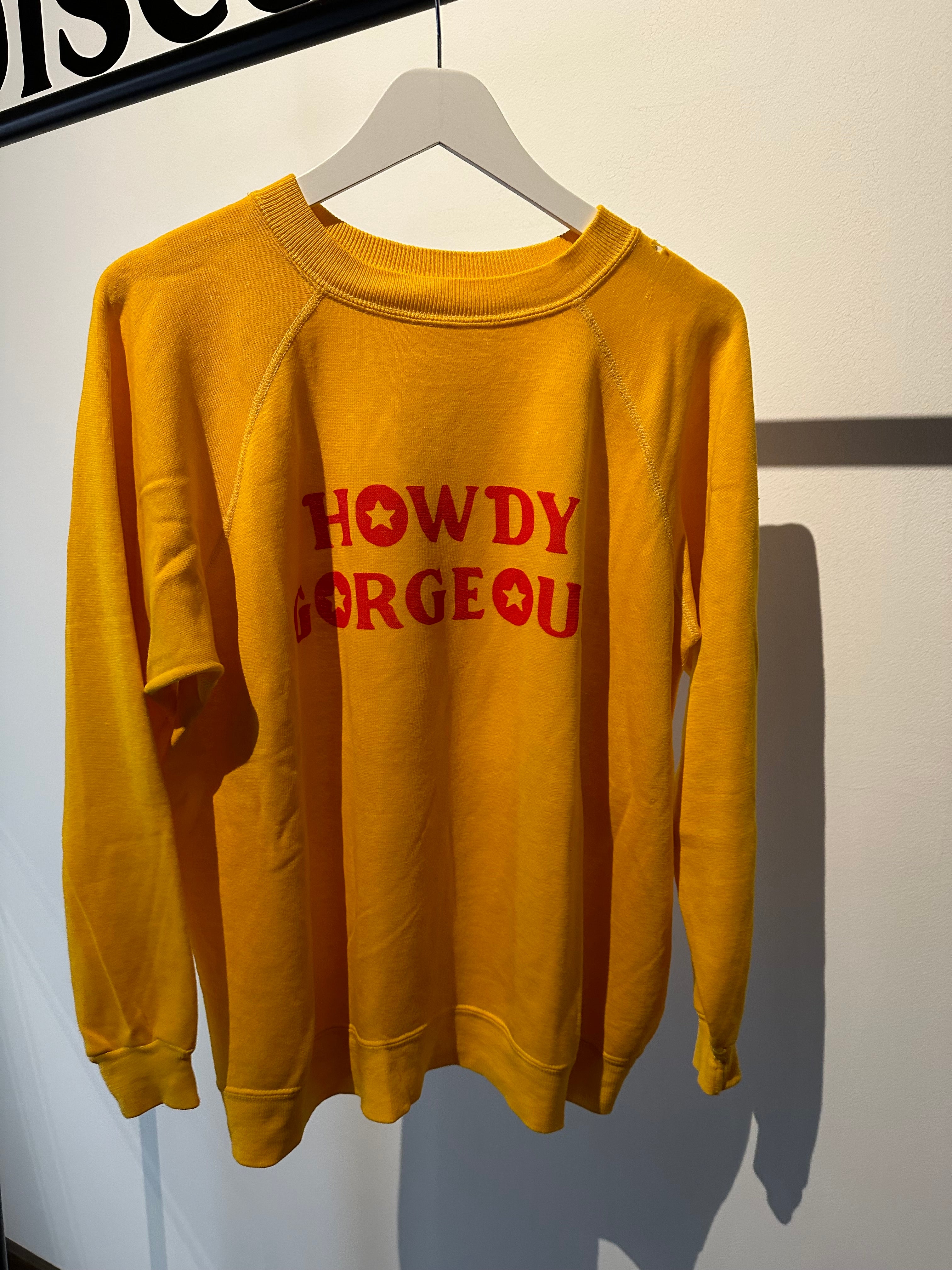 Vintage Howdy Gorgeous Pullover- red on yellow