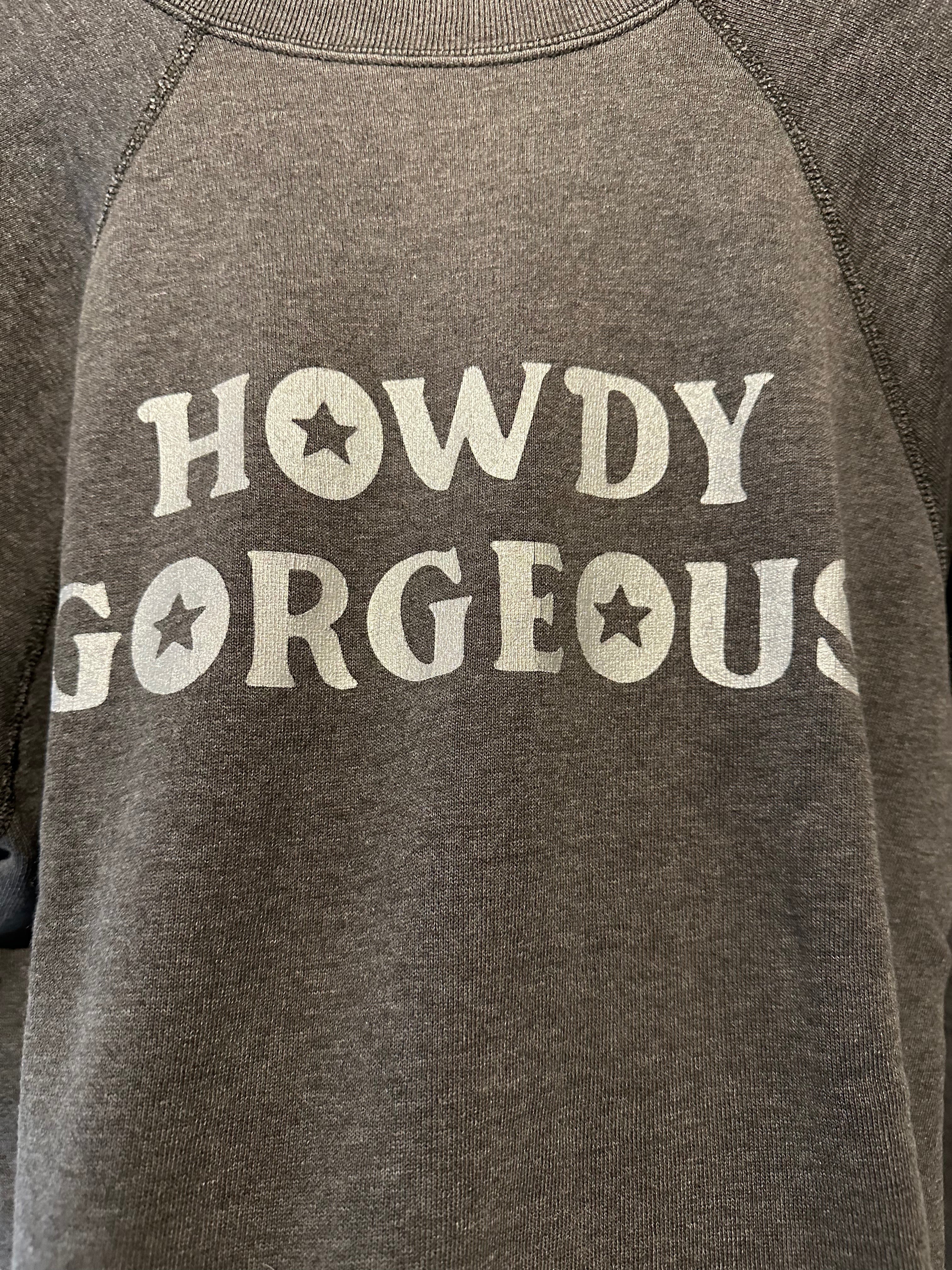 Vintage Howdy Gorgeous Pullover- silver on grey