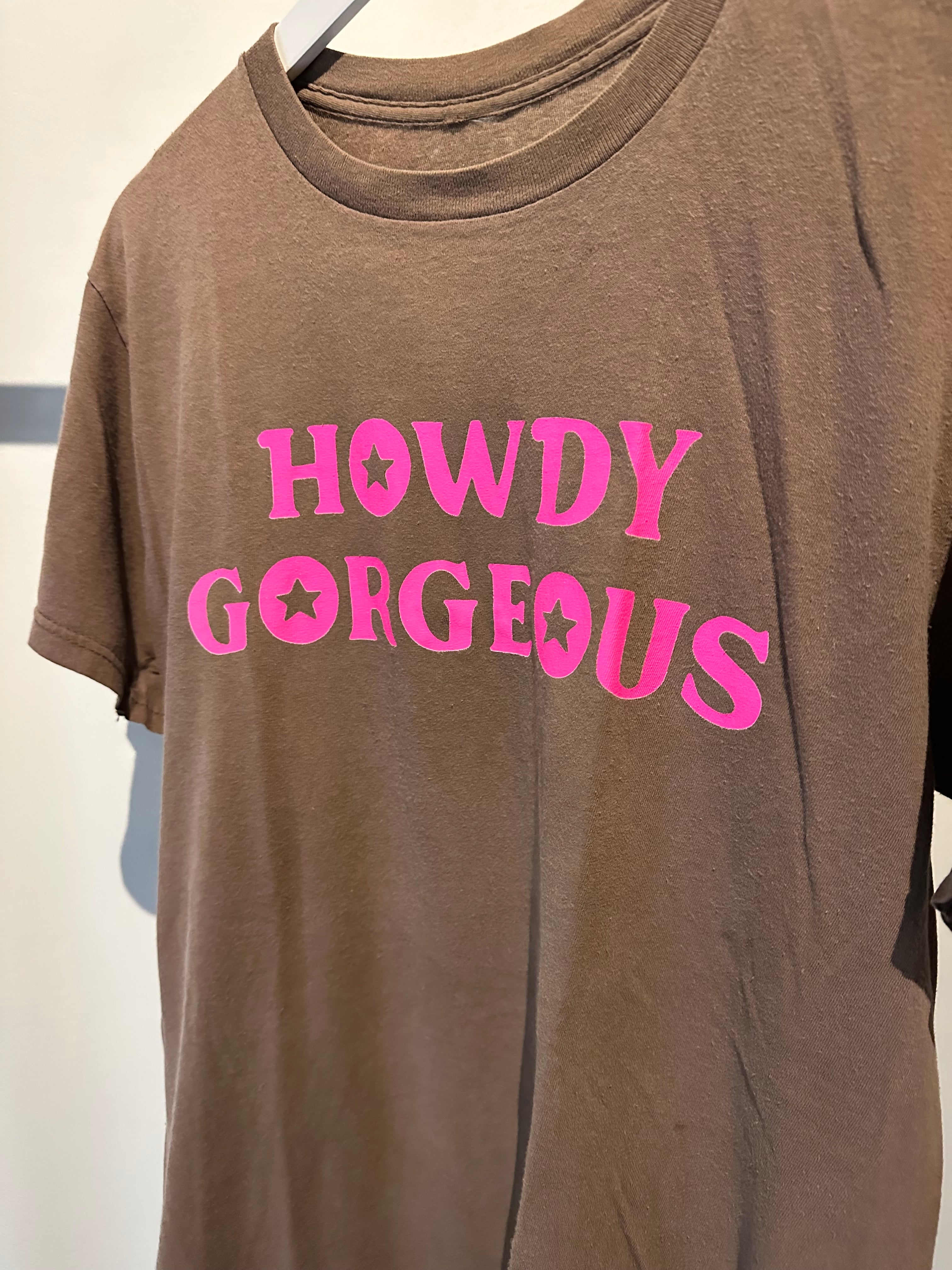 Vintage Howdy Gorgeous Tee- pink on brown