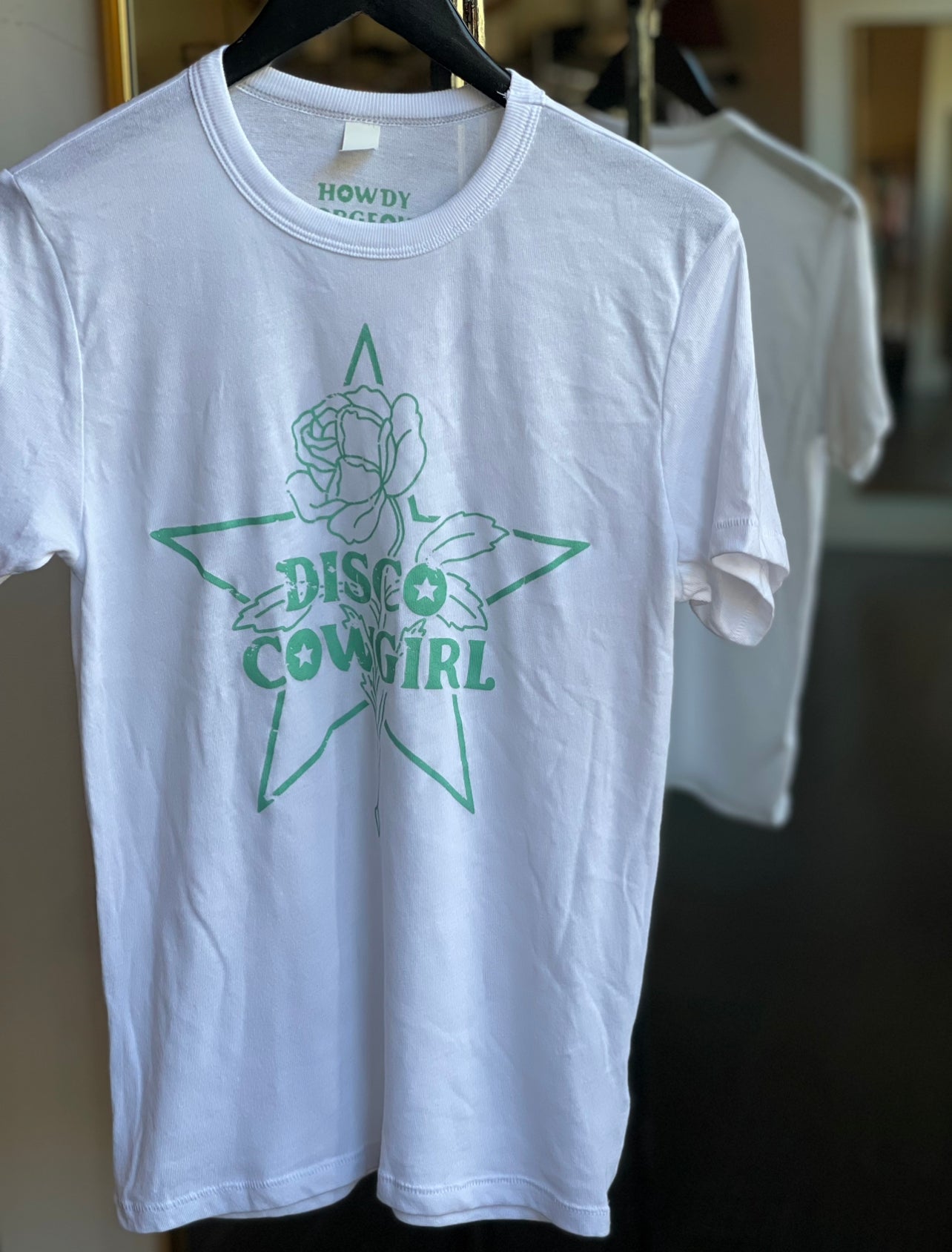 Cowgirl Tee- turquoise on white