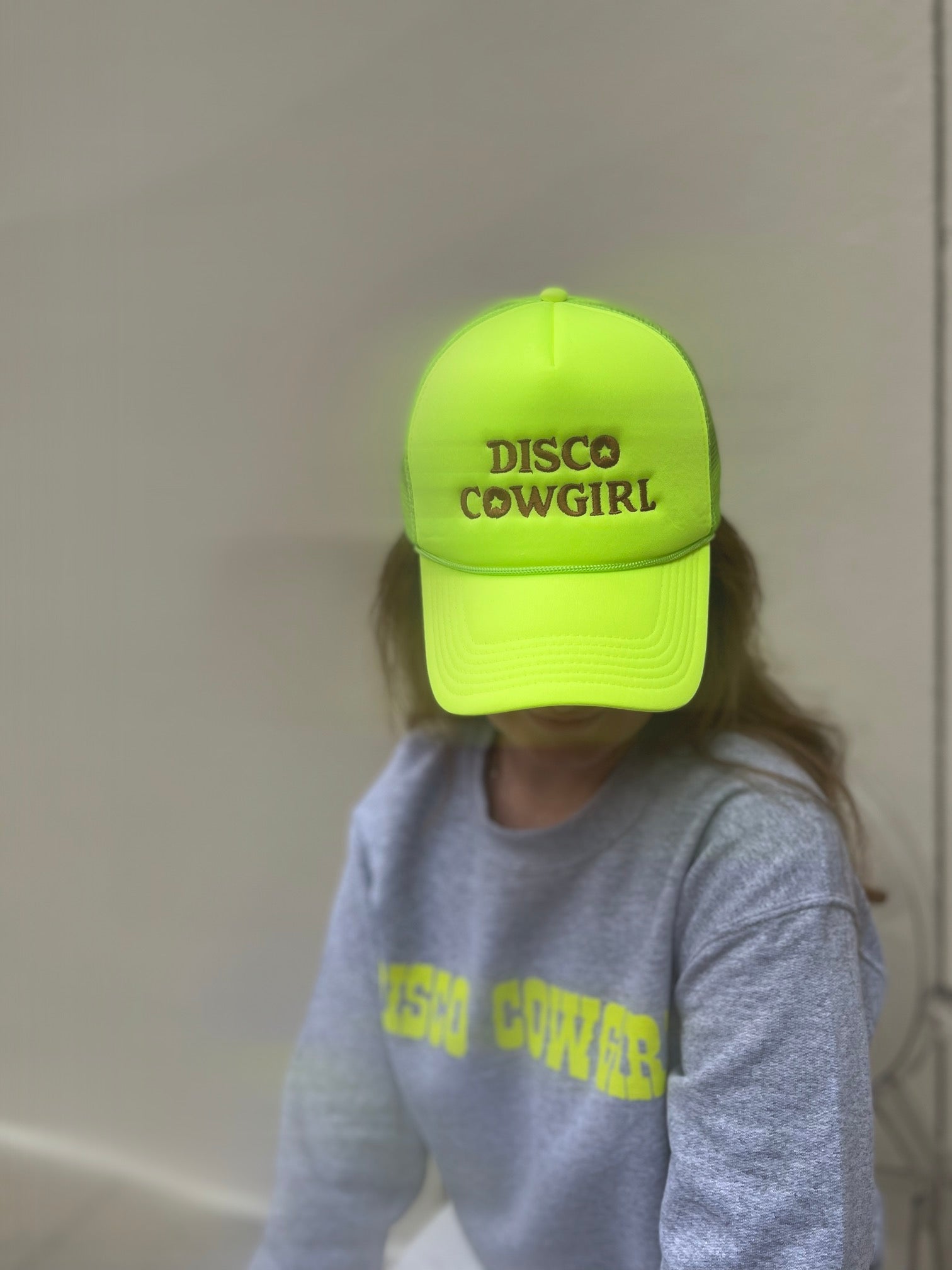 Foam Trucker Hat- brown on vintage neon Cowgirl Disco –